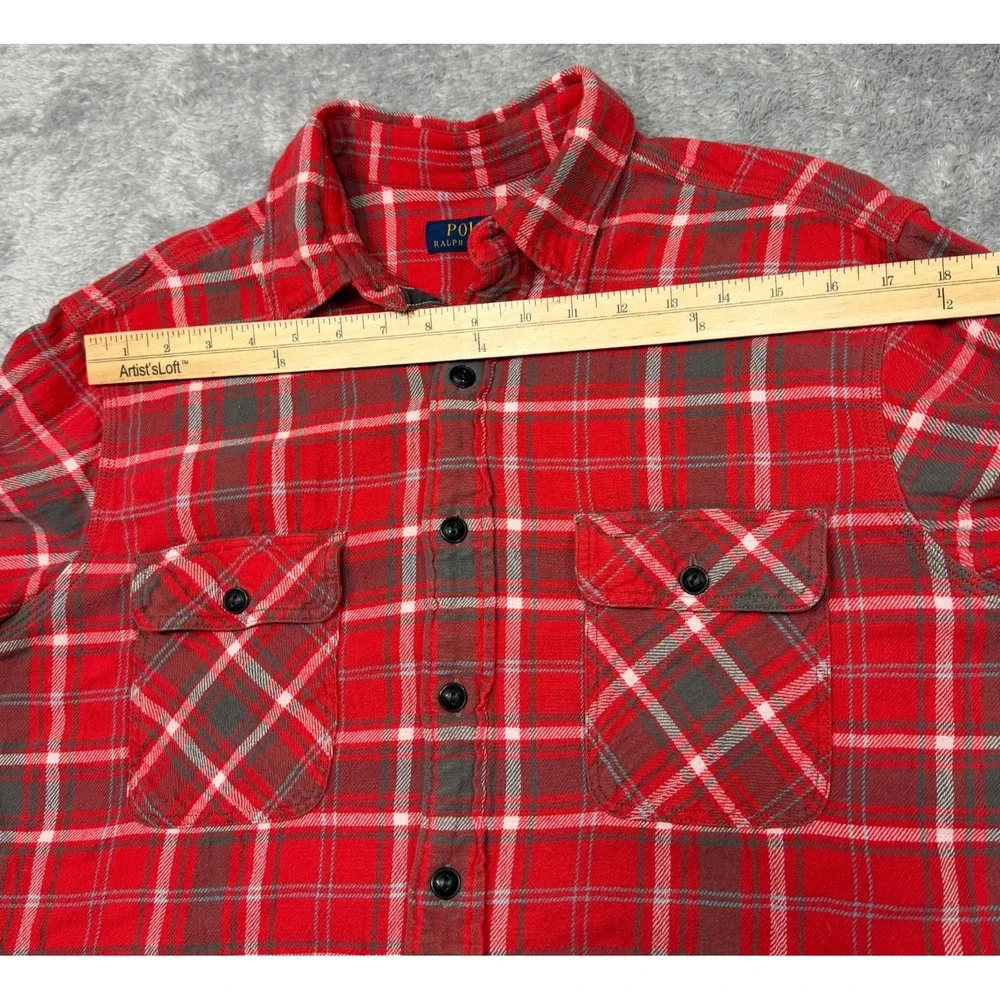 Polo Ralph‎ Lauren Flannel Workshirt Mens Large L Red Plaid Long Sleeve Shirt